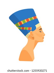 Bust, head of the ancient Egyptian queen Nefertiti. Portrait of the queen. International historical monument, an ancient Egyptian artifact. Vector illustration isolated.