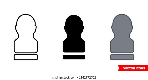 Bust icon of 3 types: color, black and white, outline. Isolated vector sign symbol.