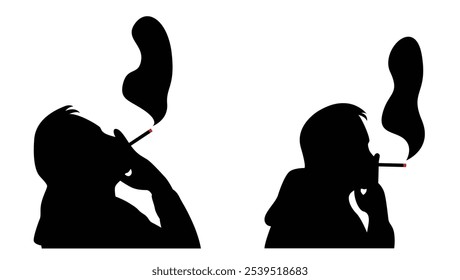 Bust of a Man Smoking Cigarette Side View Silhouette. People and bad habits vector art
