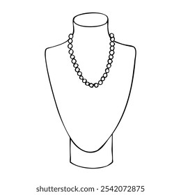 bust mannequin with pearl beads - hand drawn line art