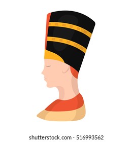 Bust of Nefertiti icon in cartoon style isolated on white background. Ancient Egypt symbol stock vector illustration.