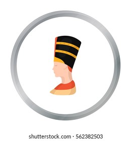 Bust of Nefertiti icon in cartoon style isolated on white background. Ancient Egypt symbol stock vector illustration.