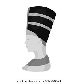 Bust of Nefertiti icon in monochrome style isolated on white background. Ancient Egypt symbol stock vector illustration.