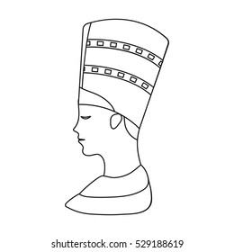 Bust of Nefertiti icon in outline style isolated on white background. Ancient Egypt symbol stock vector illustration.