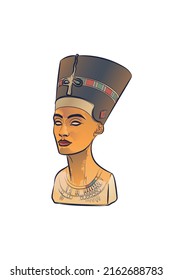El busto de Nefertiti sobre fondo blanco. Ilustración vectorial.
