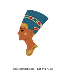 Bust of Nefertiti, Symbol of Ancient Egyptian Culture Vector Illustration