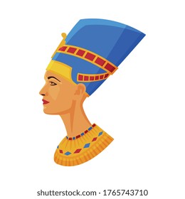 Bust of Nefertiti, Symbol of Egypt Flat Style Vector Illustration on White Background