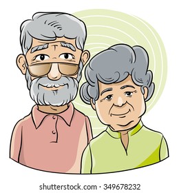 Bust portrait of an elderly couple in cartoon style
