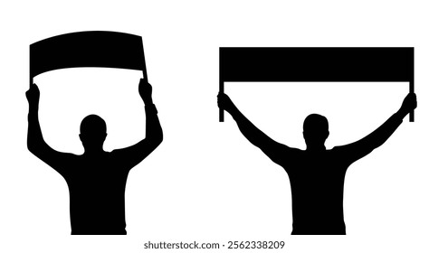 Bust Silhouette of a Man with Banner. People at protests or demonstration, business announcement vector art