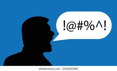 Bust Silhouette of a Man Swearing and Shouting. People and human emotions concept vector