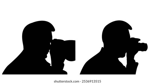 Büste Silhouette eines Fotografen mit Kamera Seitenansicht. Menschen und kreativen Beruf Aktivitäten Konzept Vektorkunst