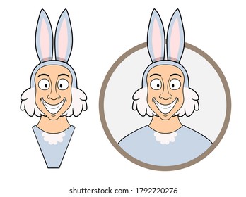 bust of a smiling cartoon man dressed as a hare or rabbit in a circle. vector isolated on white background. suitable as a logo