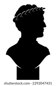 Bust statue of Caesar, black silhouette vector illustration, isolated on white background.