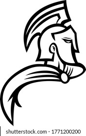 Bust Of Trojan Warrior Side View Mascot Black And White