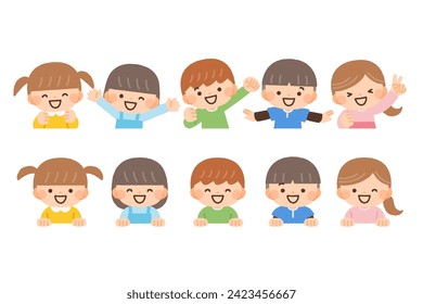 bust -up illustration material for children who are cheerful and cheerful