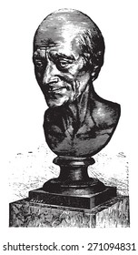 Bust of Voltaire by Houdon, vintage engraved illustration. Industrial encyclopedia E.-O. Lami - 1875. 