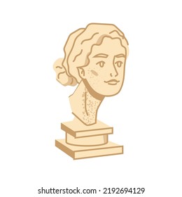 Bust of woman, ancient cultural heritage, artworks and sculptures. Greek or Roman statues of stone or marble. Female character portrait. Vector in flat style