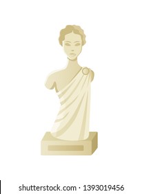 Bust of woman, stone antique sculpture, element of exhibition, portrait view of lady monument, goddess female, goddess model, statue for museum vector