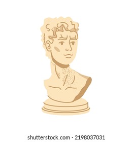 Bust of young male character, isolated antique statue of man. Greek Roman ancient sculptures and artwork. Culture exhibition in museum. Vector in flat style