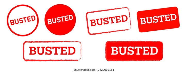 busted red circle and square rubber stamp label sticker sign criminal mark