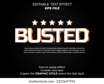 busted text effect, font editable, typography, 3d text. vector template