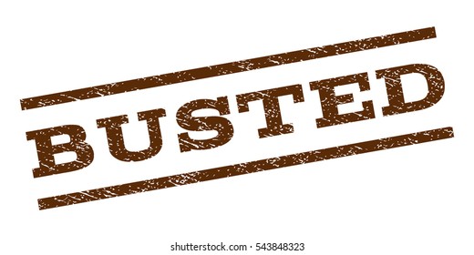 Busted watermark stamp. Text tag between parallel lines with grunge design style. Rubber seal stamp with dust texture. Vector brown color ink imprint on a white background.