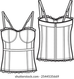 Ilustração de vetor plano de moda Bustier