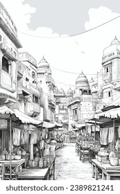A bustling bazaar during Eid coloring pages 