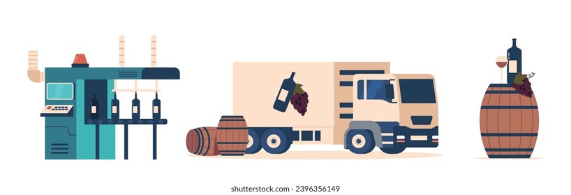 En El Impulso De La Botella De Vino, Las Máquinas Cubren Rítmicamente Las Botellas De Sello Y De Relleno Meticularmente