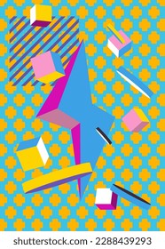 Busy abstract geometric poster. Vintage geometrical graphic shapes template.