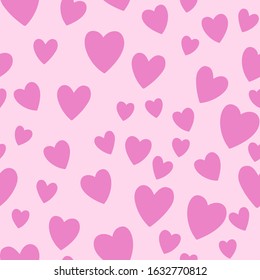 Busy allover seamless repeat pattern for Valentine's Day with ditsy little hot pink fuchsia flying hearts on a soft pink tonal background