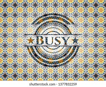 Busy arabic style badge. Arabesque decoration.