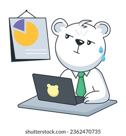 Busy bear staring at project status, flat style sticker 