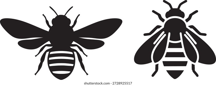 Juego de Vectores de siluetas de abeja ocupada para polinización, producción de miel y conceptos de Naturaleza