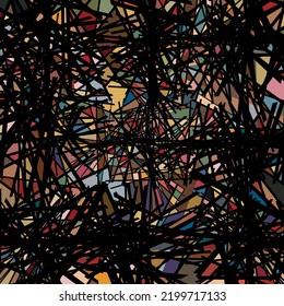 Busy, beehive like dense abstract pattern, busy, stripes based modern texture in lively colors