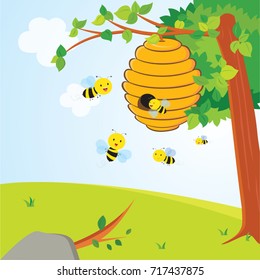 Busy Bees Flying Around Beehive Stock Vector (Royalty Free) 717437875 ...