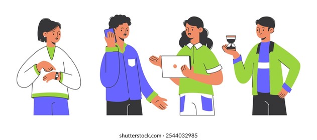 Busy business characters. Office team solutions, communication and cooperation, business employee team flat vector illustration. Brainstorming concept