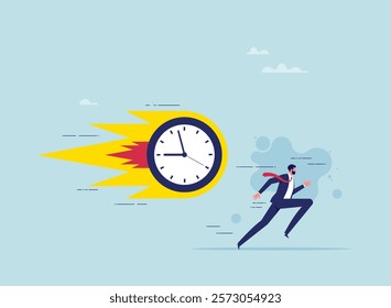 Busy business concept, businessman in a hurry to work on time, male employee is running in a hurry and competing with the clock, Time management and work efficiency 