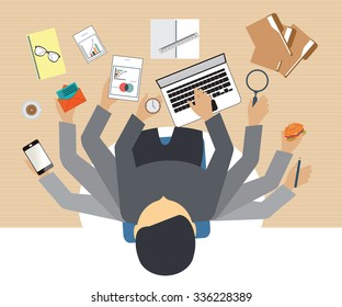 Busy business people working hard on his desk in office with a lot of paper work, , office desk , Business conceptual on hard working.