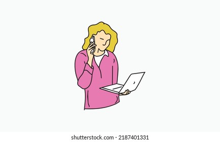 busy business woman with gadget