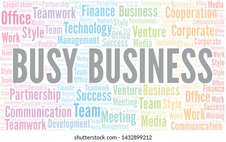 Busy Business word cloud. Collage made with text only.