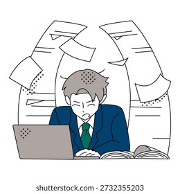Busy Businessman Overwhelmed With Documents and Work Illustration
