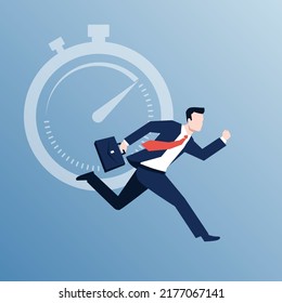 Busy businessman running after time.