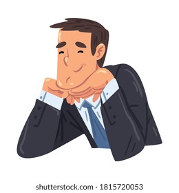 Busy Businessman Supporting his Head by Hand Dreaming about Something, Office Worker Character in Formal Style Clothes, Business Avatar Cartoon Style Vector Illustration