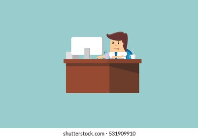busy businessman working in front of a computer concept flat vector