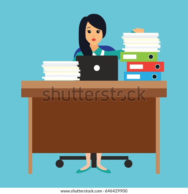 Busy Businesswoman Stressed Due Excessive Work Stock Vector (Royalty ...