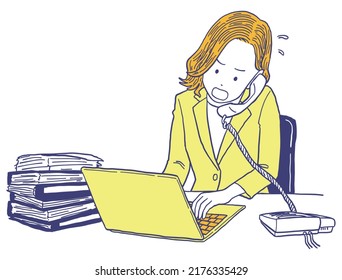 Busy businesswoman typing while calling