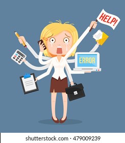 Busy Businesswomen Character Multitasking Hard Work Stock Vector ...