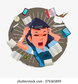 Busy businesswomen with a lot of works to do. character design -  vector illustration