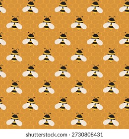 Busy colony bees seamless pattern suggesting motion over structured hive